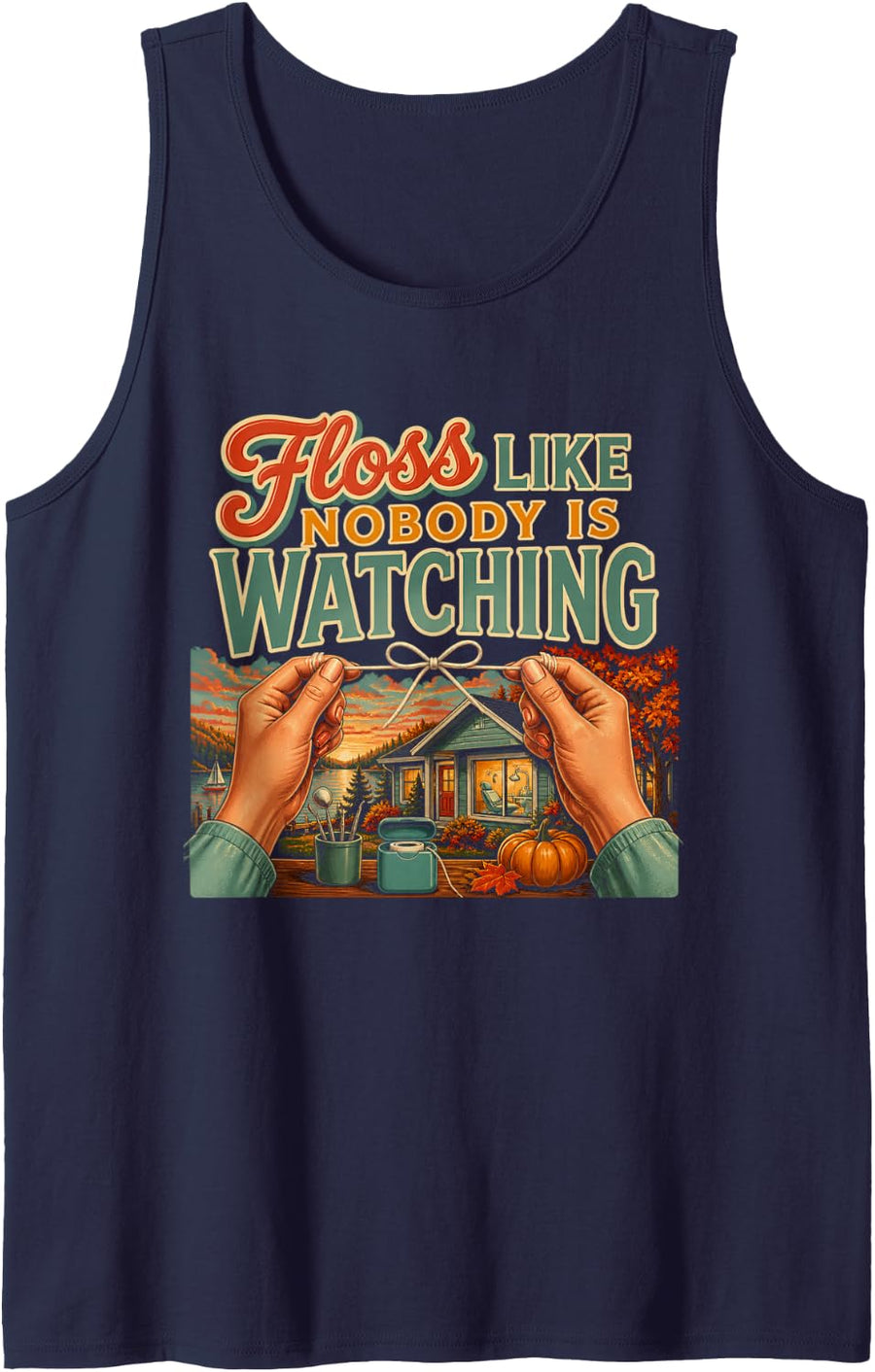 Floss Like Nobody is Watching Dental Hygienist Dental Sleeveless Tank Top - Navy Blue