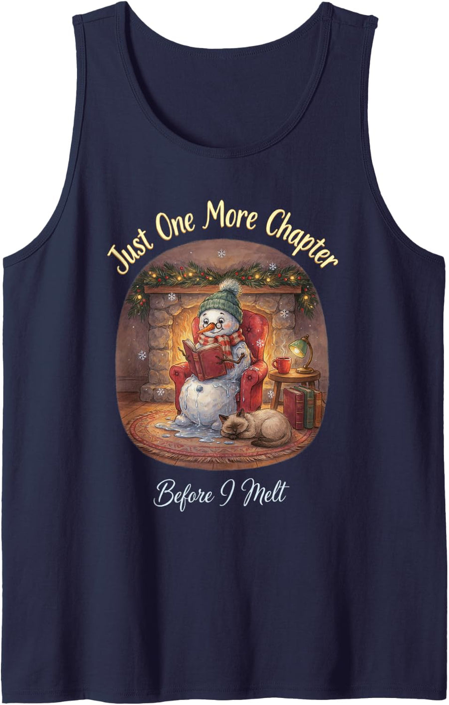 Just One More Chapter Before I Melt Siamese Cat Book Lover Sleeveless Tank Top - Navy Blue