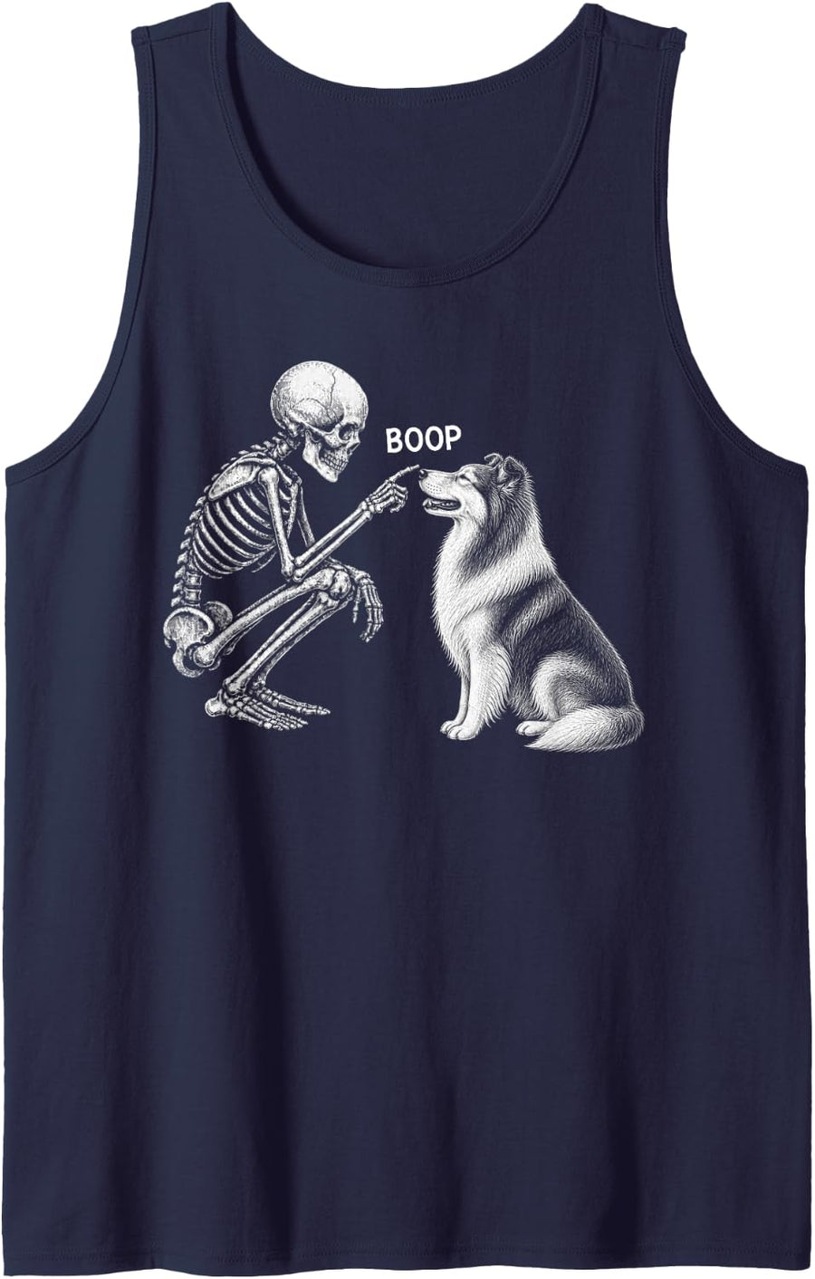 Skeleton Boop Sheltie Dog Nose Vintage Halloween Sleeveless Tank Top - Navy Blue