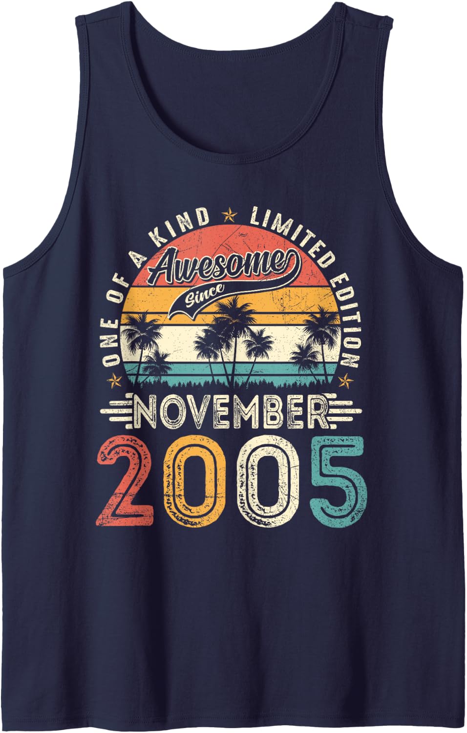 21 Years Old Awesome Since November 2005 21st Birthday Boys Sleeveless Tank Top - Navy Blue