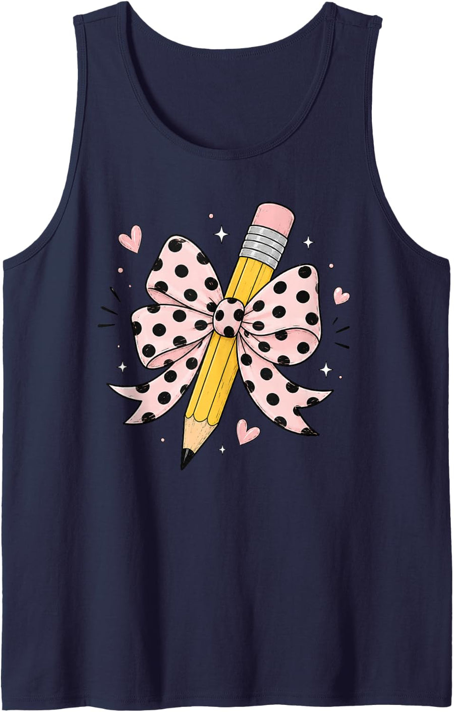 Coquette Bow Pencil Teacher Student First Day Back to School Sleeveless Tank Top - Navy Blue