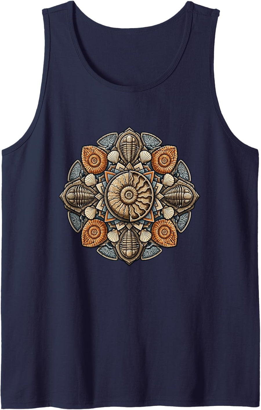 Ammonite Trilobite Fossil Mandala Nature Tank Top - Navy Blue