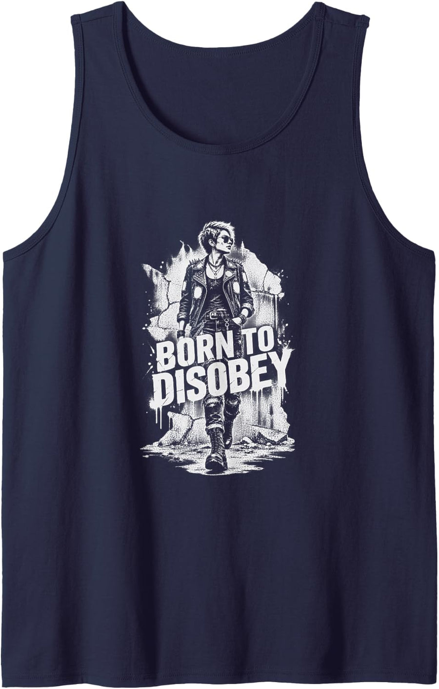 Born to Disobey Punk Rock Independent Attitude Art Tank Top - Navy Blue