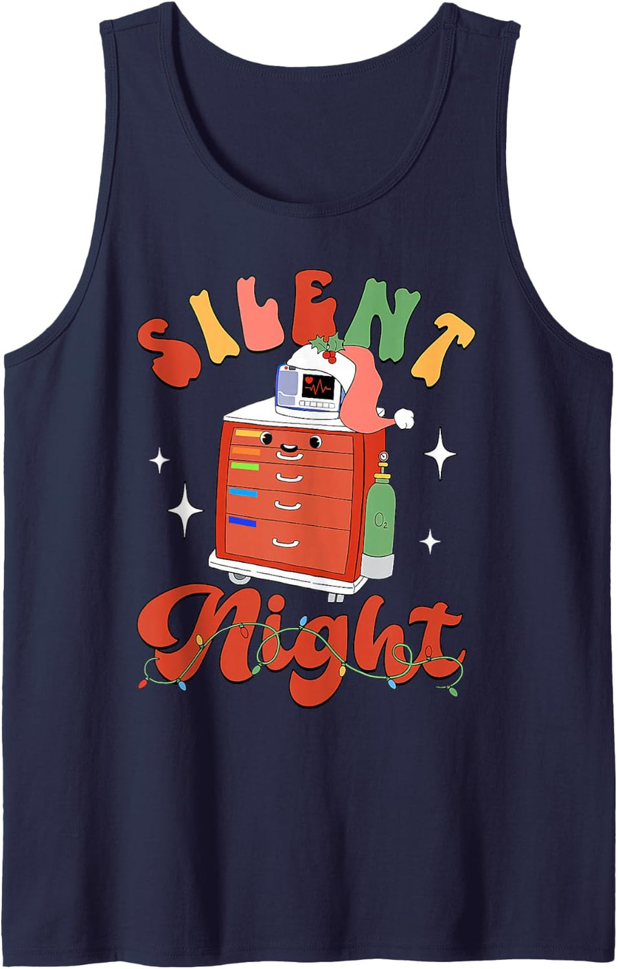 Crash Cart Christmas RRT Rapid Response Team Nurses RN Sleeveless Tank Top - Navy Blue
