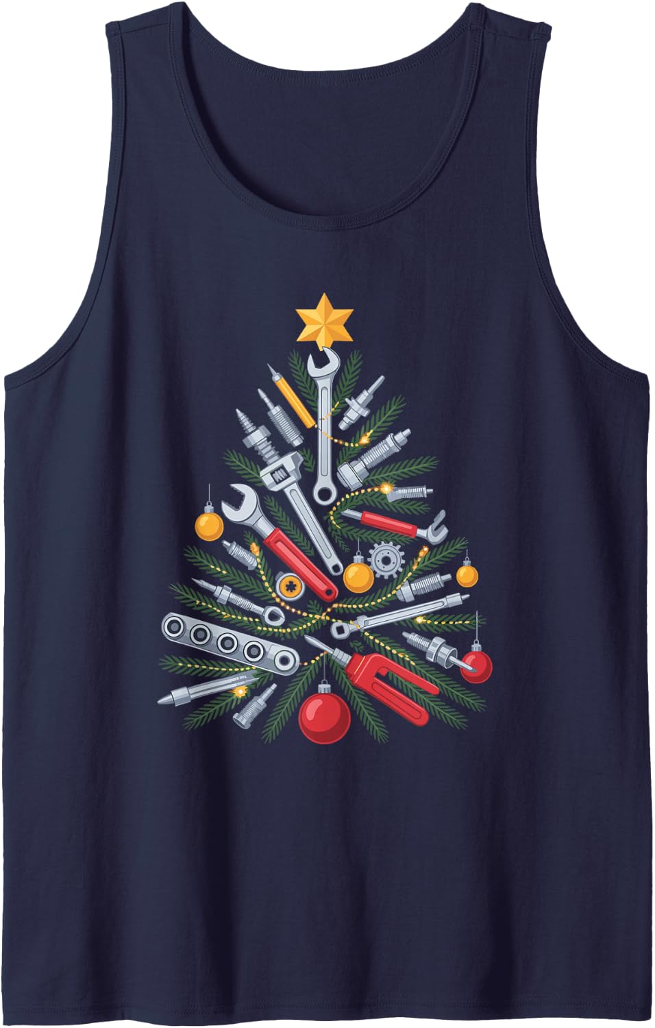 Mechanic Tools Christmas Tree Design Sleeveless Tank Top - Navy Blue
