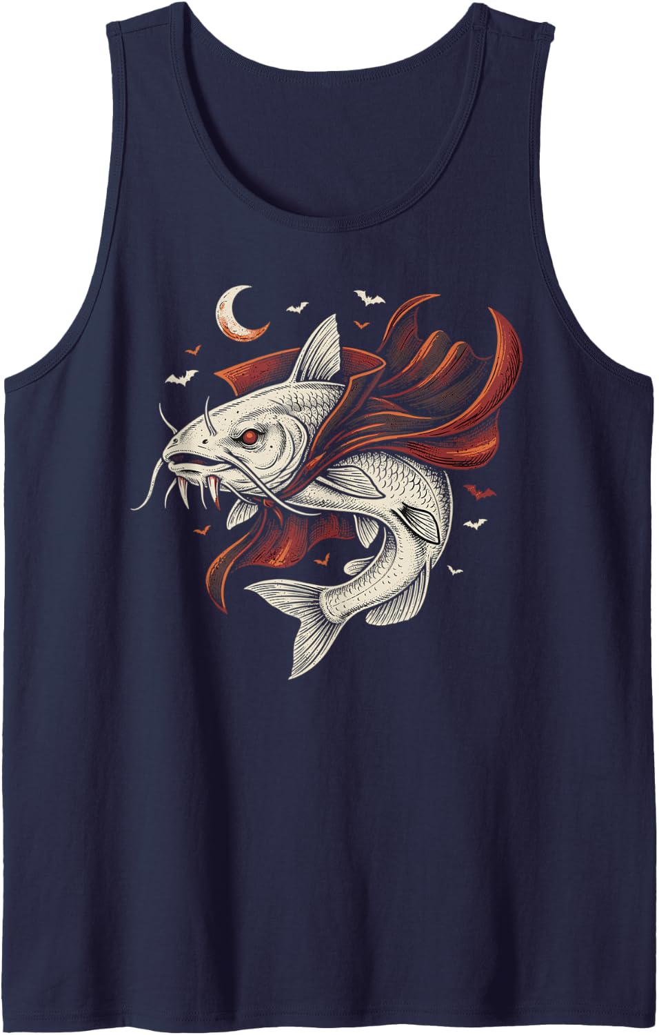 Vampire Catfish Funny Halloween Fishing Spooky Fish Dracula Tank Top - Navy Blue
