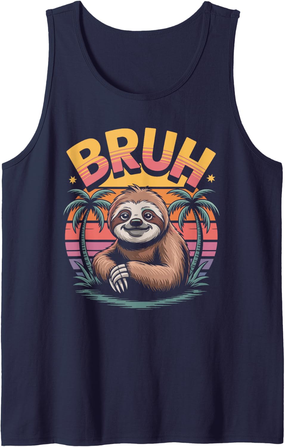Bruh Sloth Retro Meme Tank Top - Navy Blue