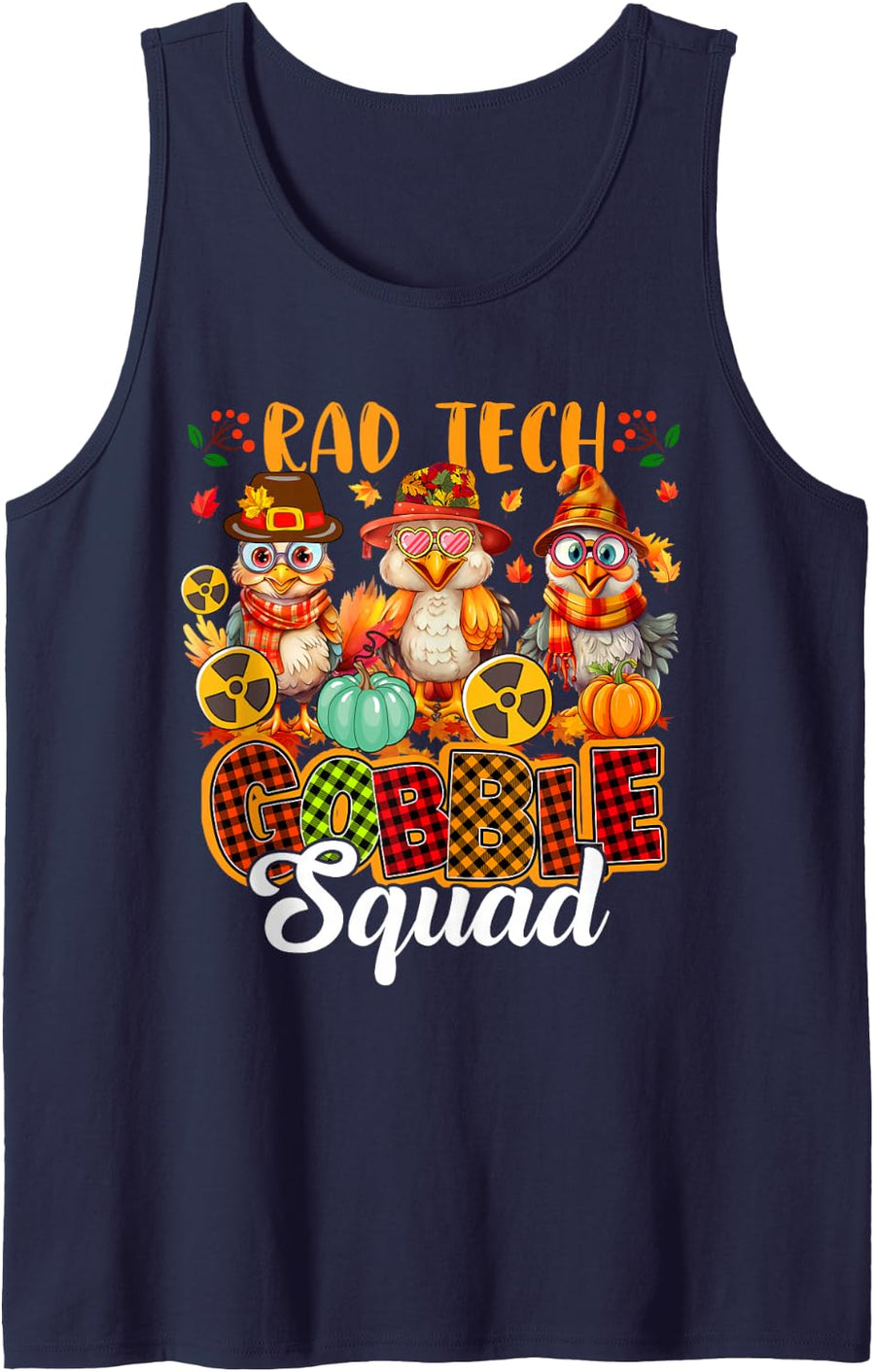 Radiology Tech Gobble Squad Thanksgiving Three Funny Turkeys Sleeveless Tank Top - Navy Blue