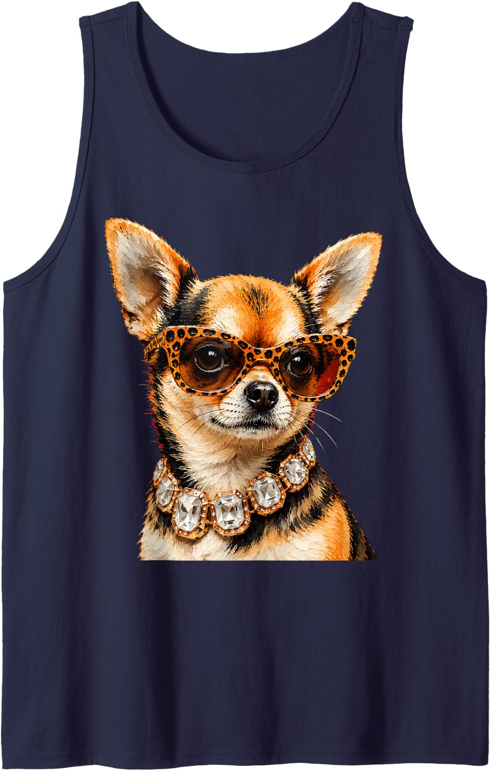 Cool Chihuahua Roar Leopard Sunglasses Funny Humor Tank Top - Navy Blue
