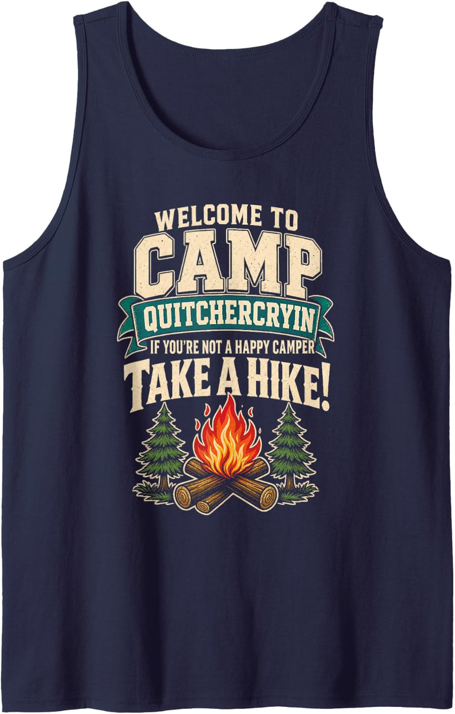 Camping Camp Quitchercryin Happy Camper Take A Hike Sleeveless Tank Top - Navy Blue