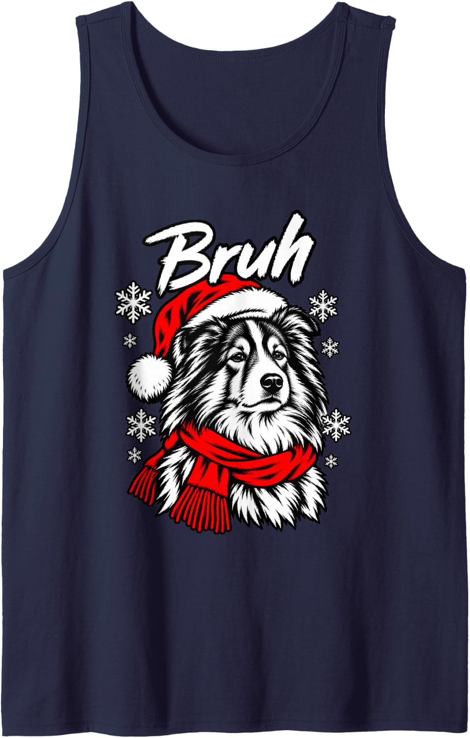 Bruh Unimpressed Shetland Sheepdog Christmas Dog Tee Sleeveless Tank Top - Navy Blue