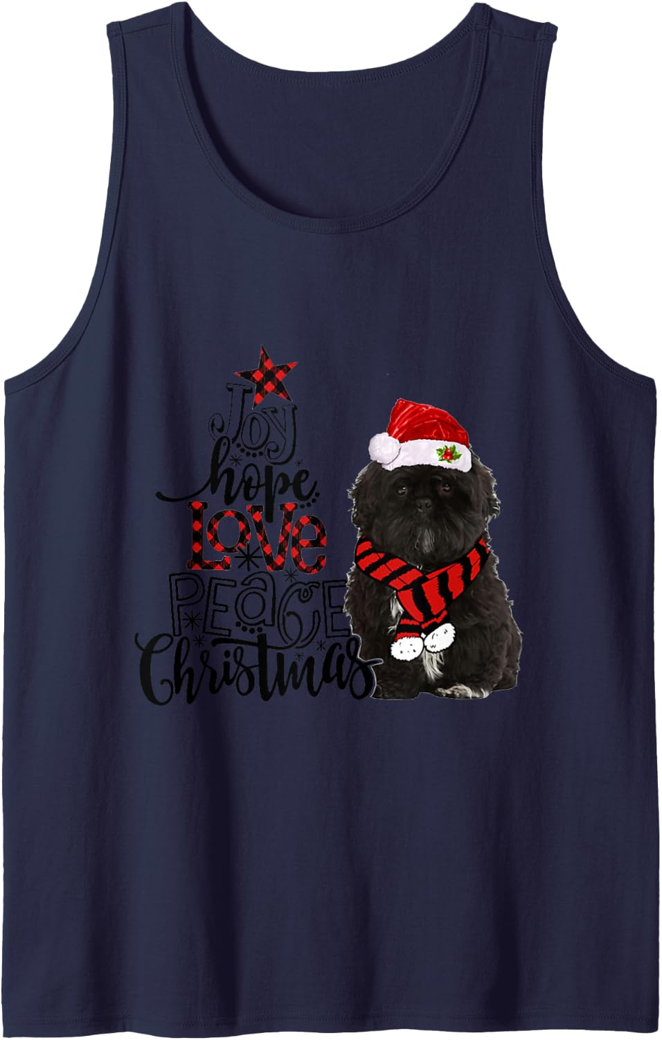 Joy Hope Love Peace Christmas Black Shih Tzus 2020 Sleeveless Tank Top - Navy Blue