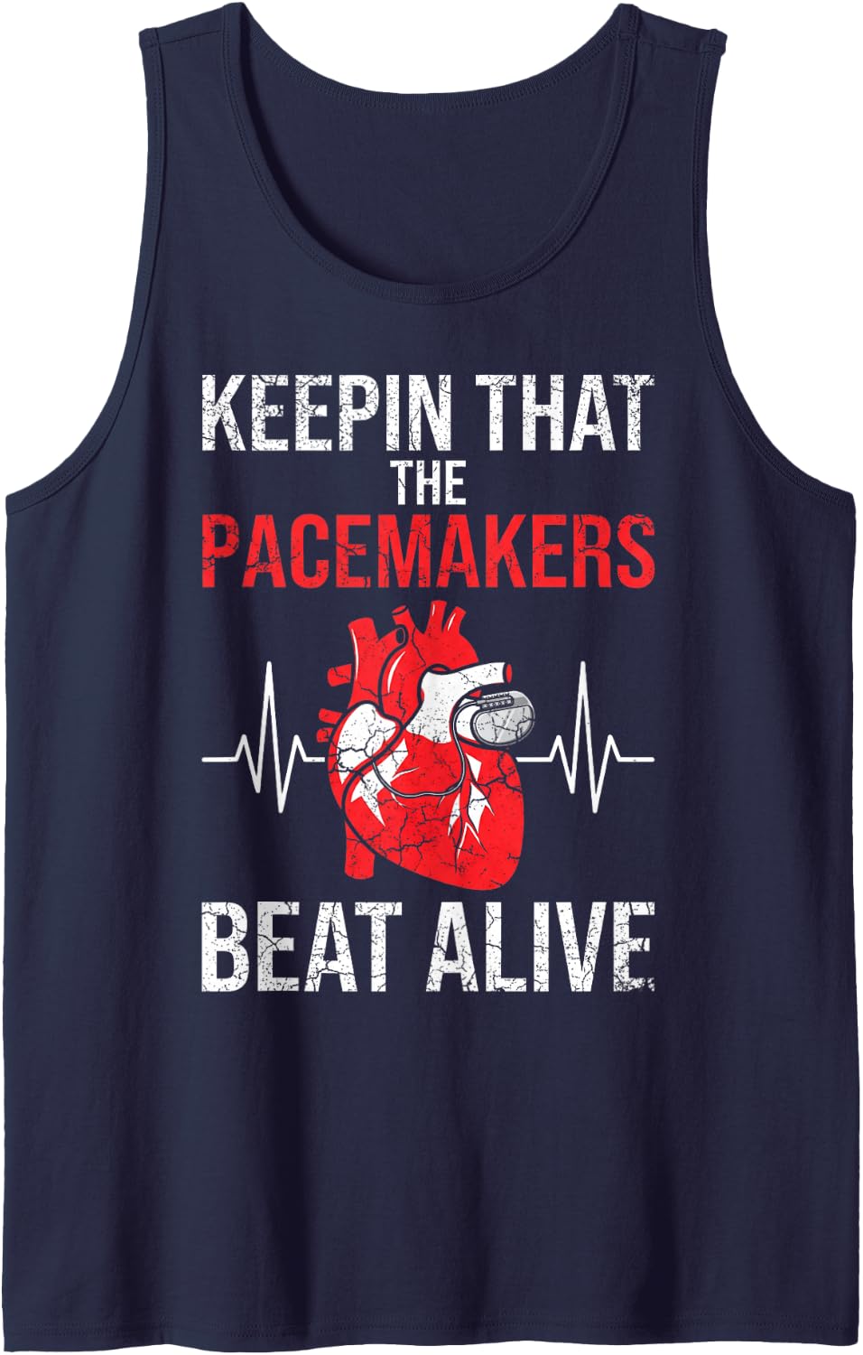 Pacemakers Beat Recovery Heart Implantation Pacemaker Sleeveless Tank Top - Navy Blue