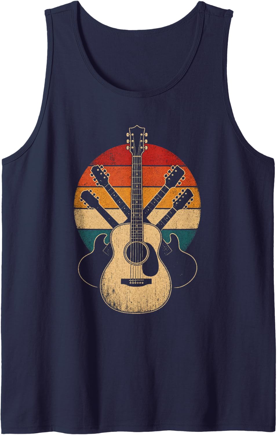 Guitar Retro Sunset Acoustic Guitarist Music Lover Gift Tank Top - Navy Blue