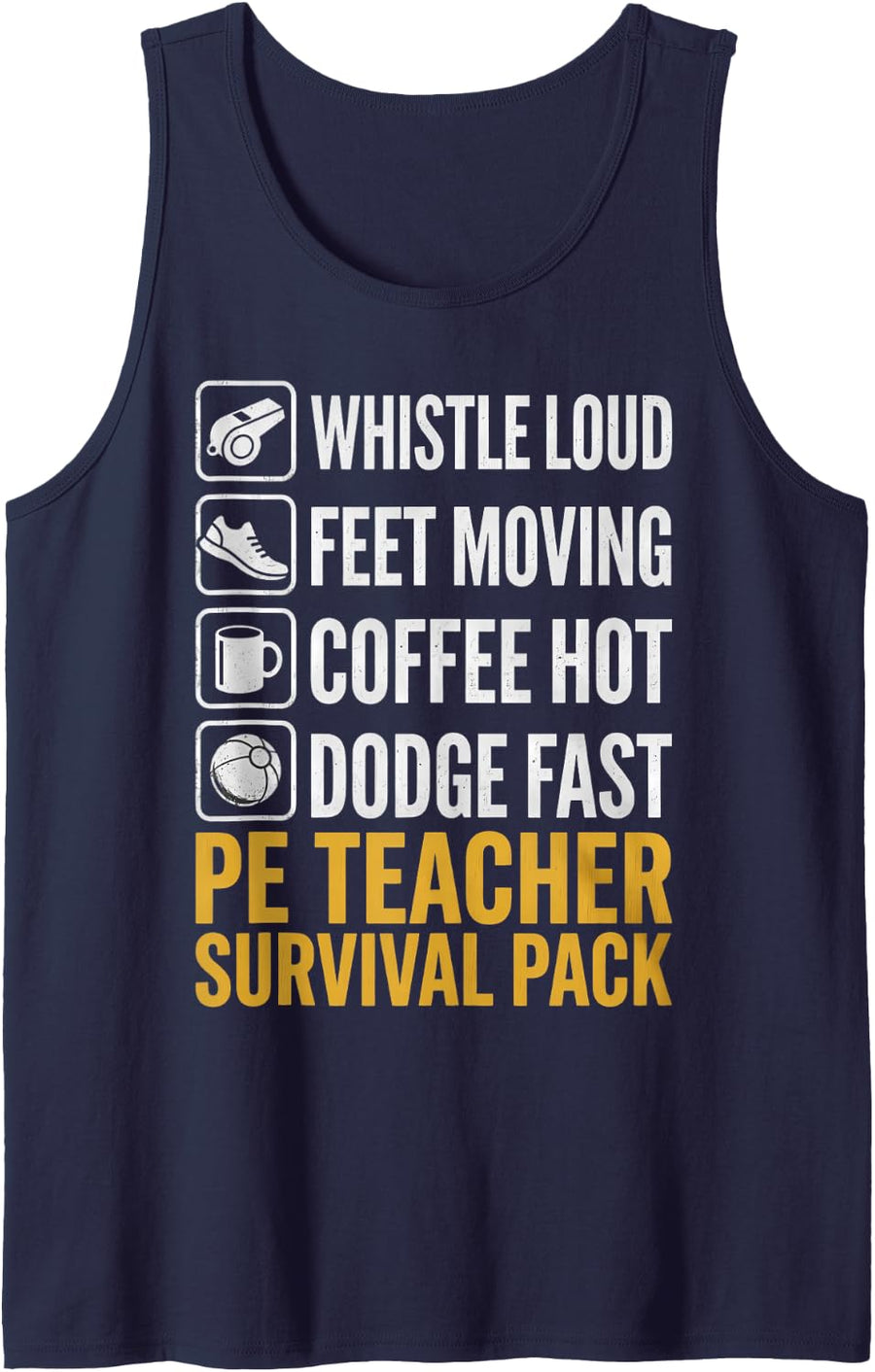 PE Teacher Survival Pack Whistle Coffee Gym Tank Top - Navy Blue