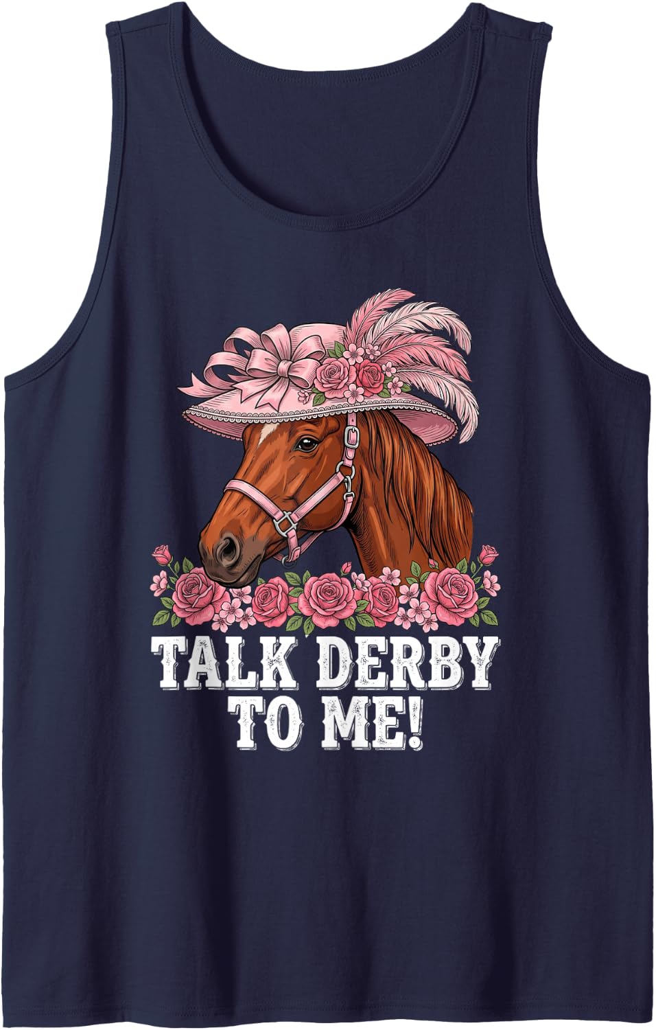 Talk Derby to Me Horseback Riding Derby Lover Horse Racing Sleeveless Tank Top - Navy Blue