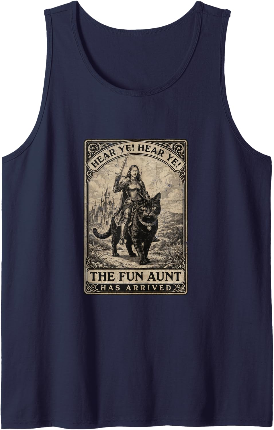 Hear Ye The Fun Aunt Has Arrived Auntie Cat Knight Sleeveless Tank Top - Navy Blue