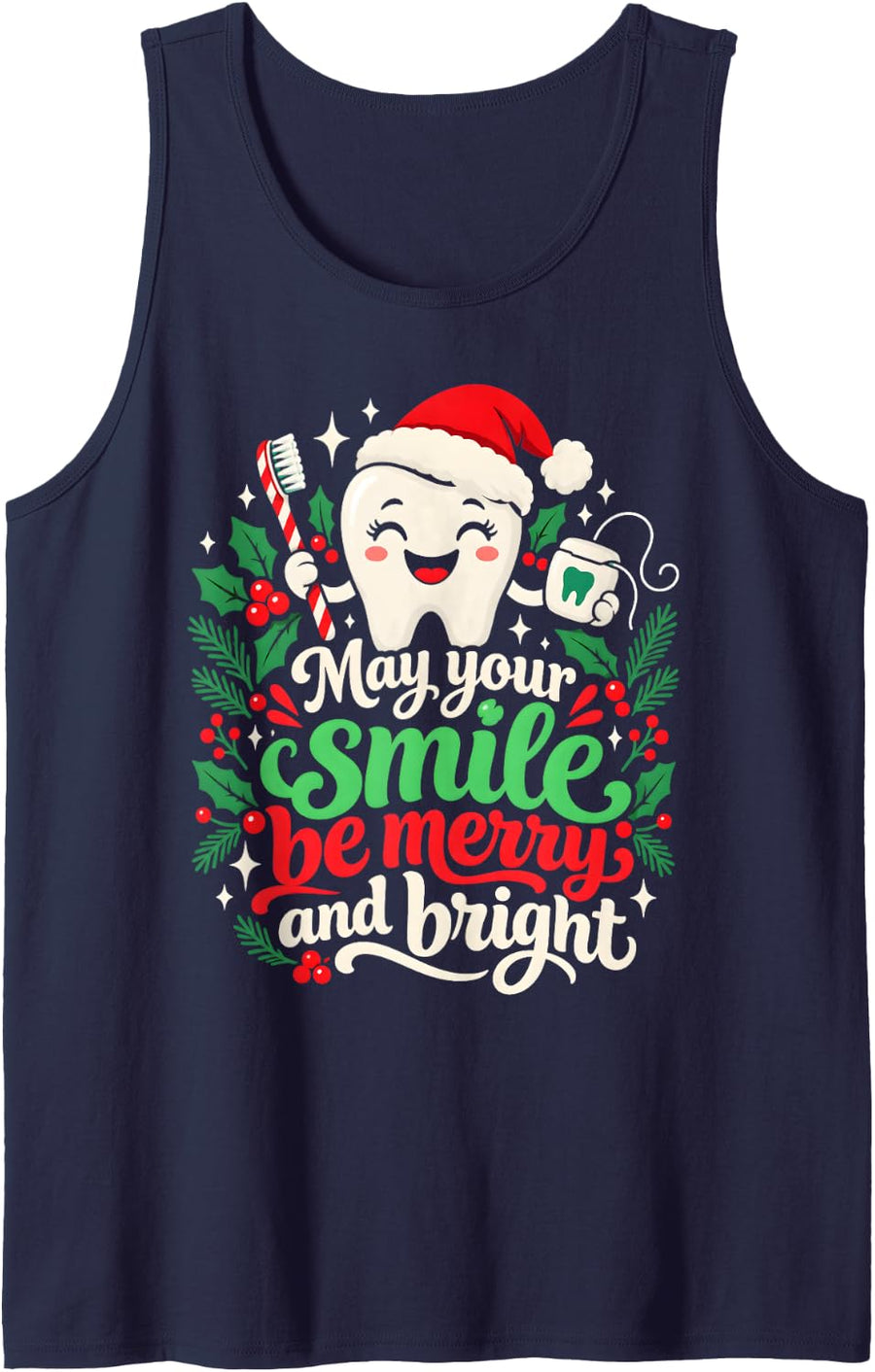 Christmas Dental Holiday Dentistry Smile Humor Sleeveless Tank Top - Navy Blue