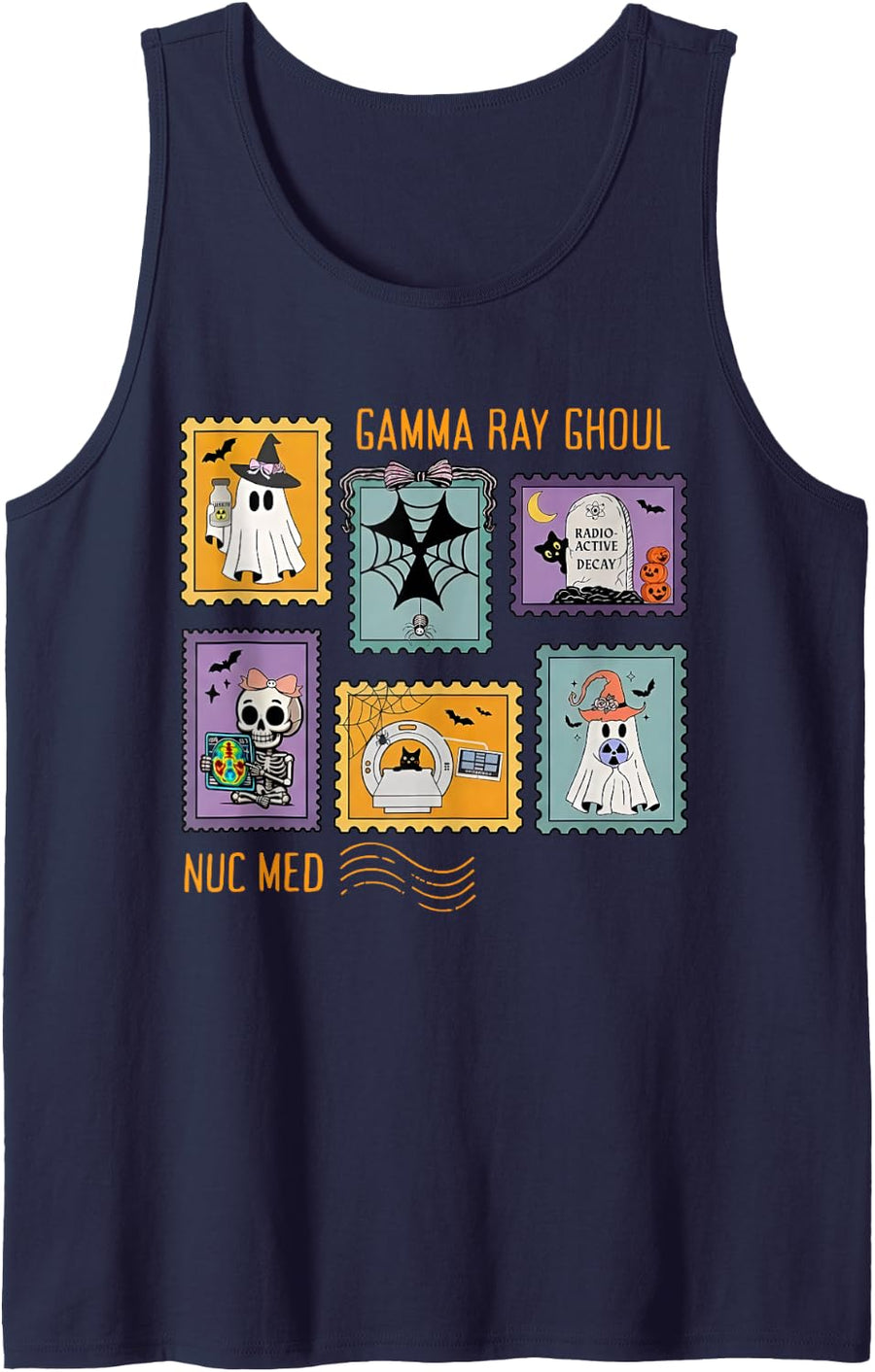 Stamp Nuclear Medicine Halloween Nuc Med NMT Radiology Fall Tank Top - Navy Blue