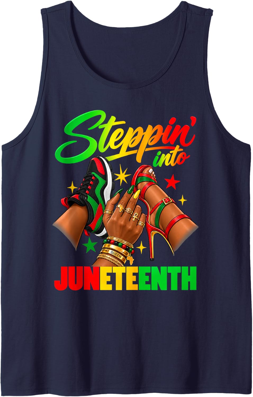 Steppin Into Juneteenth African American Black Women Afro Sleeveless Tank Top - Navy Blue
