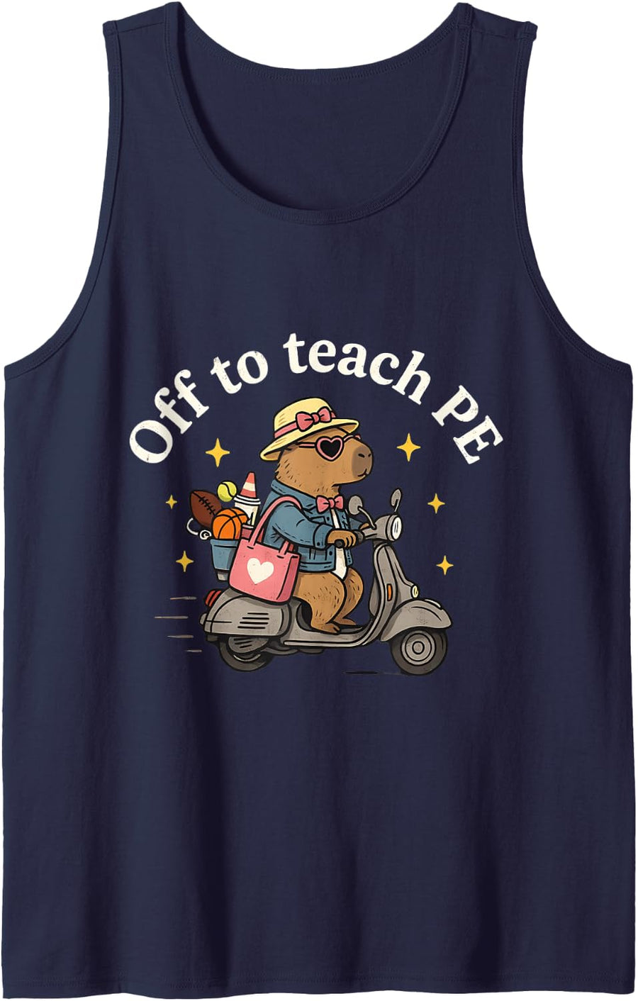 Off to Teach PE Teacher Back to School Sleeveless Tank Top - Navy Blue
