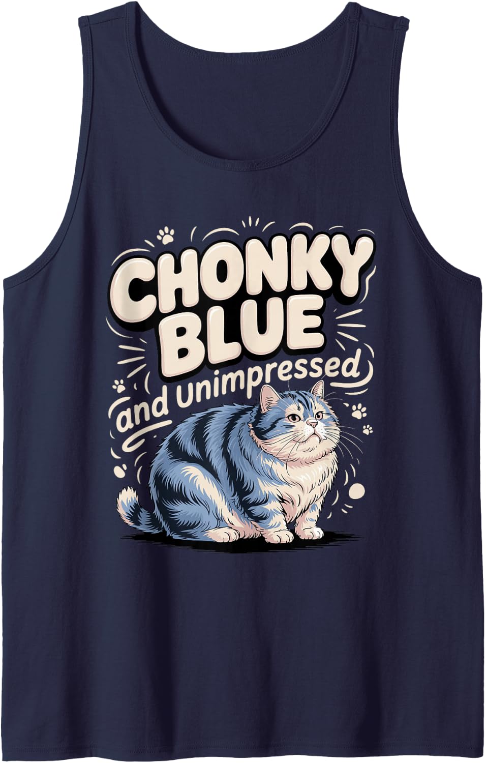 Chonky Blue and Unimpressed British Shorthair Sleeveless Tank Top - Navy Blue