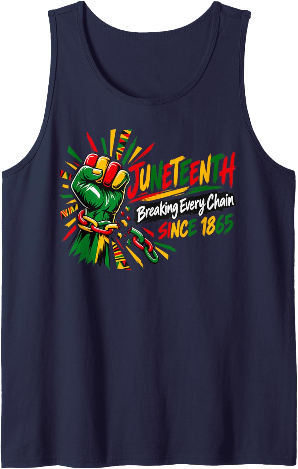 Juneteenth Raised Fist Broken Chains Freedom Sleeveless Tank Top - Navy Blue