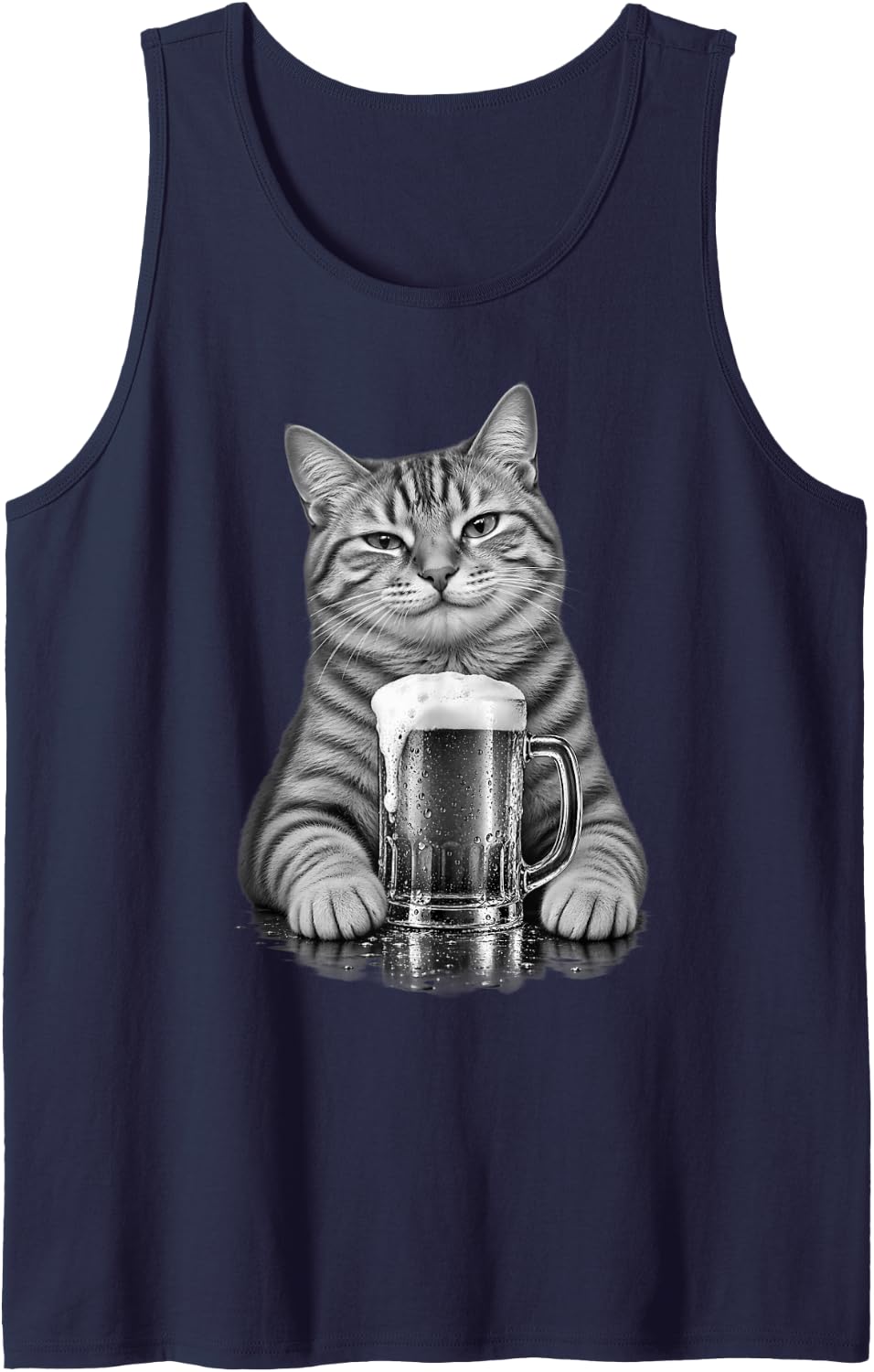 Funny Orange Tabby Cat Drinking Beer Chill Cat Sleeveless Tank Top - Navy Blue