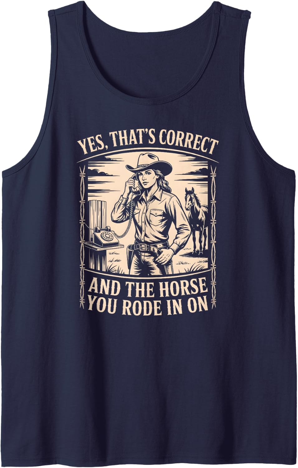 Yes That's Correct and The Horse You Rode in On Retro Sleeveless Tank Top - Navy Blue