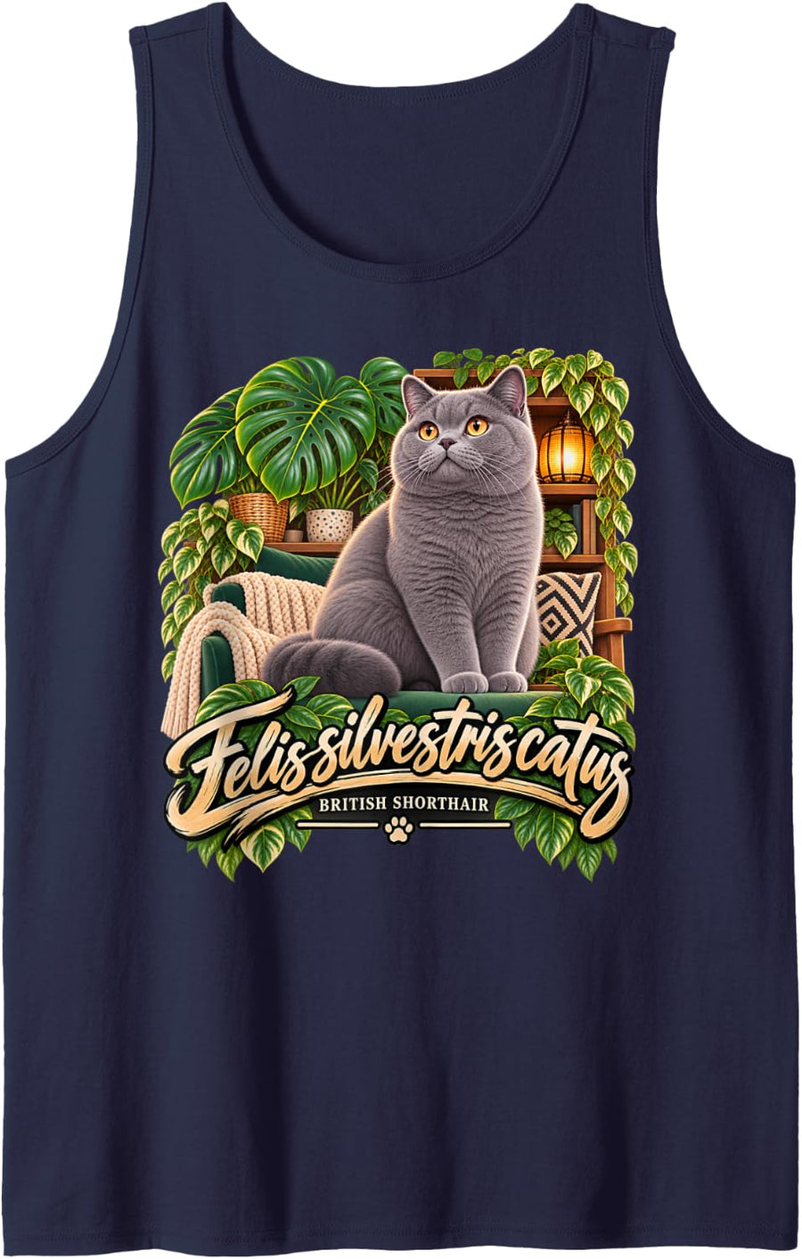 British Shorthair Cat Felis Silvestris Catus Cat Owner Sleeveless Tank Top - Navy Blue