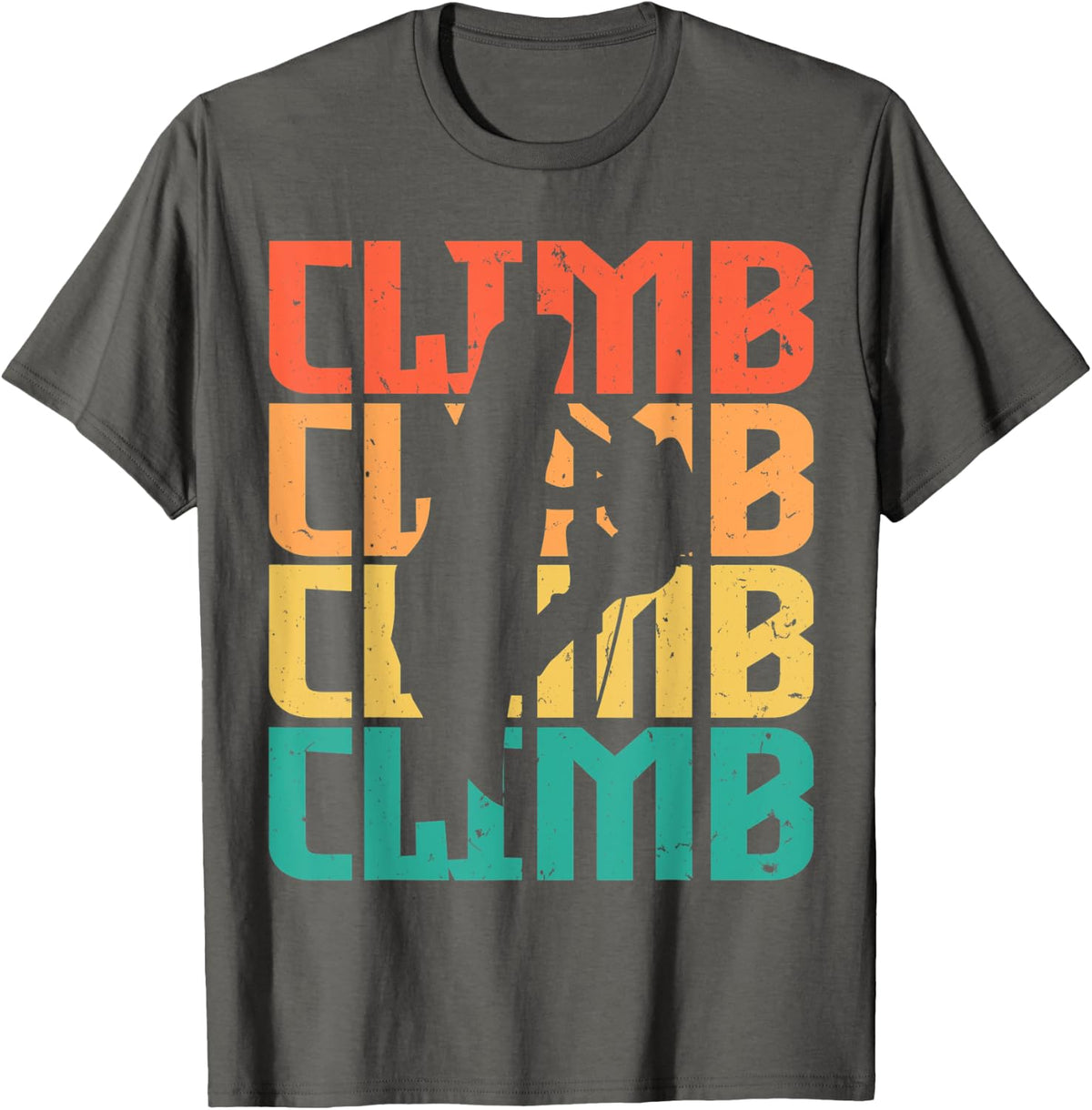 Retro Rock Climbing Climber Climb T-Shirt - Asphalt Grey