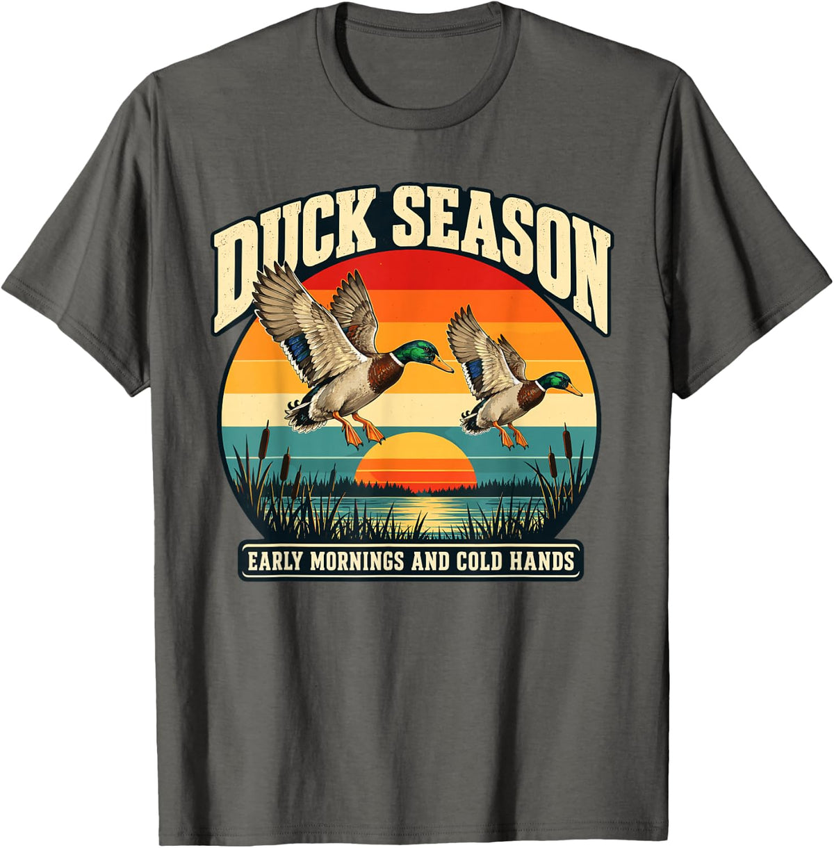 Vintage Duck Season Hunting Mallard Waterfowl Art T-Shirt - Asphalt Grey