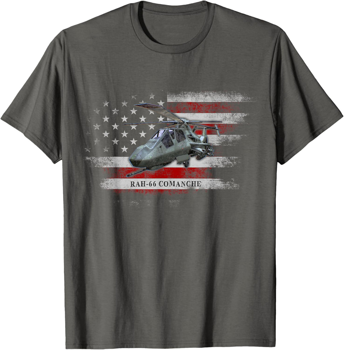 RAH-66 Comanche Helicopter USA Flag Helicopter Pilot Gifts T-Shirt - Asphalt Grey