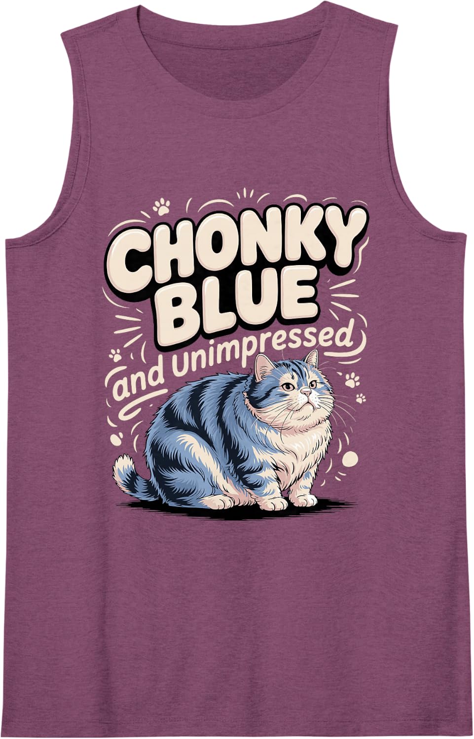 Chonky Blue and Unimpressed British Shorthair Sleeveless Tank Top - Purple