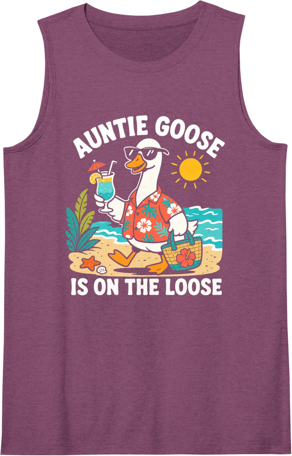Auntie Goose Beach Vacation Sleeveless Tank Top - Purple