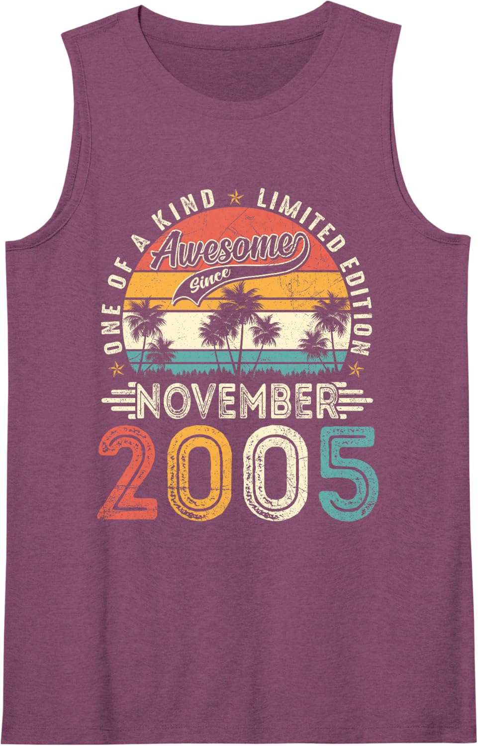 21 Years Old Awesome Since November 2005 21st Birthday Boys Sleeveless Tank Top - Purple
