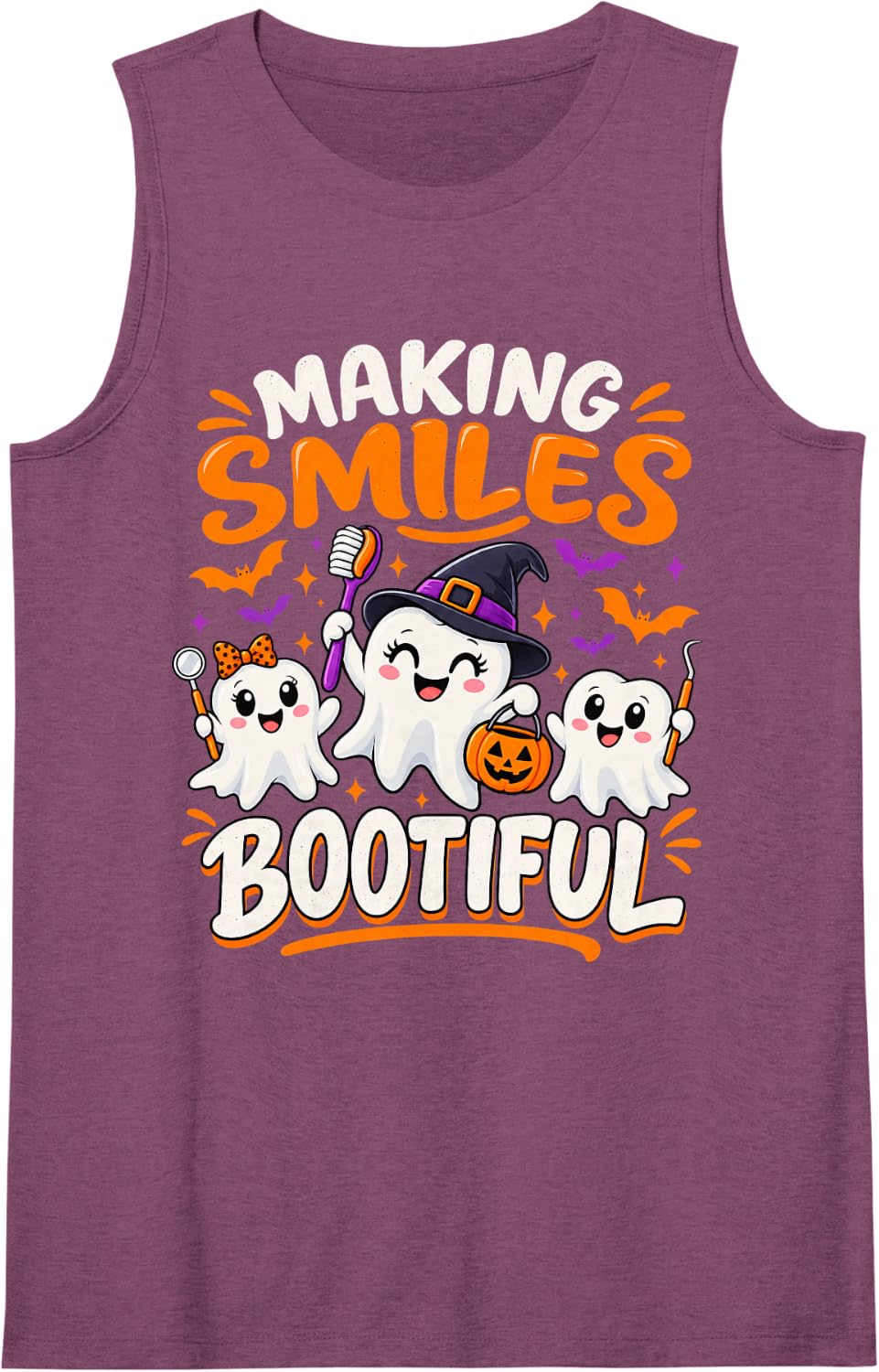 Halloween Dentist Funny Making Smiles Bootiful Ghost Dental Sleeveless Tank Top - Purple