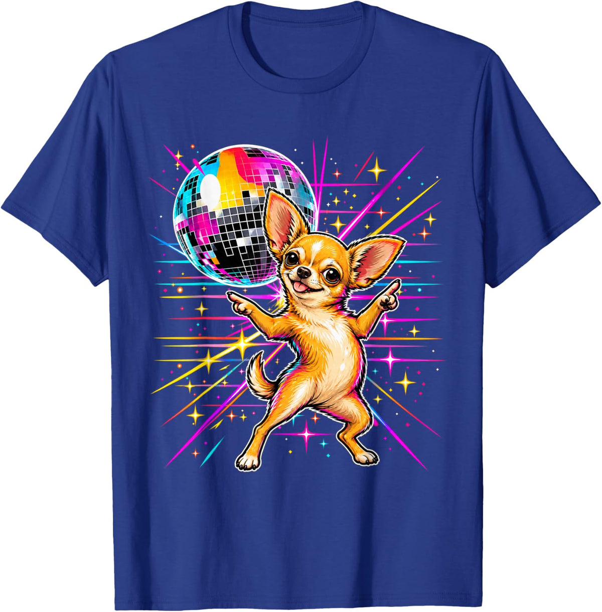 Funny Disco Chihuahua Dancing Retro 70s Dog T-Shirt - Royal Blue