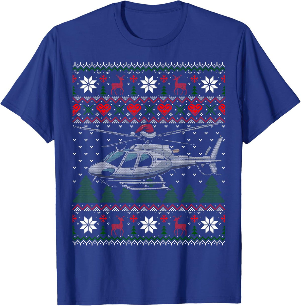 Aviation Helicopter Pilots Ugly Christmas Sweater Xmas Funny T-Shirt - Royal Blue
