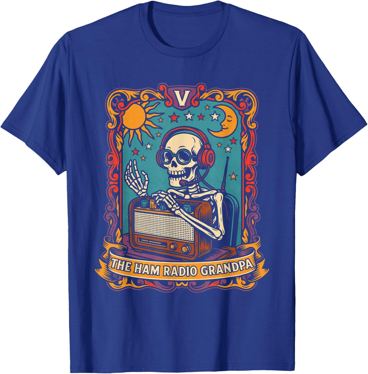 The Ham Radio Grandpa Skeleton Tarot Card Funny T-Shirt - Royal Blue