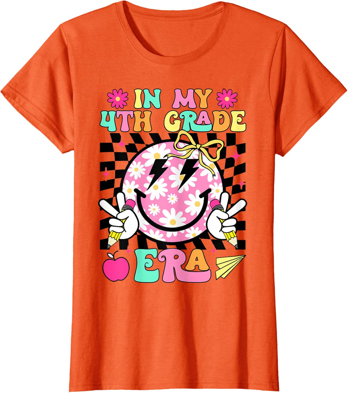 In My 4th Grade Era Smile Face Back To School Teacher Kid T-Shirt - Orange