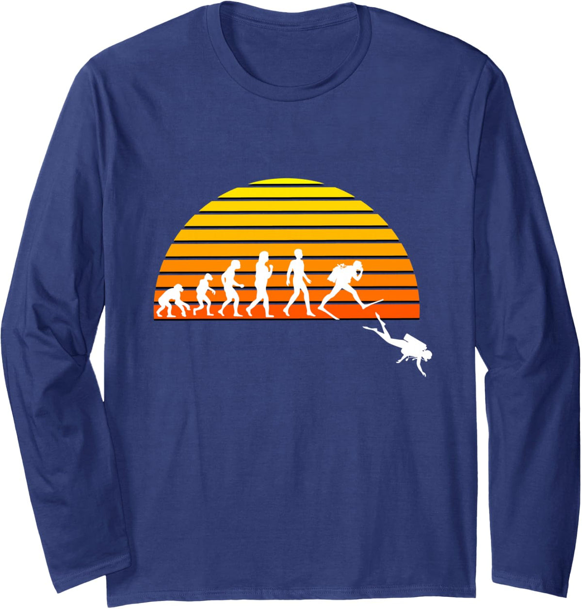 Sunset Human Scuba Diving Evolution Long Sleeve T-Shirt - Adult Unisex Navy Blue