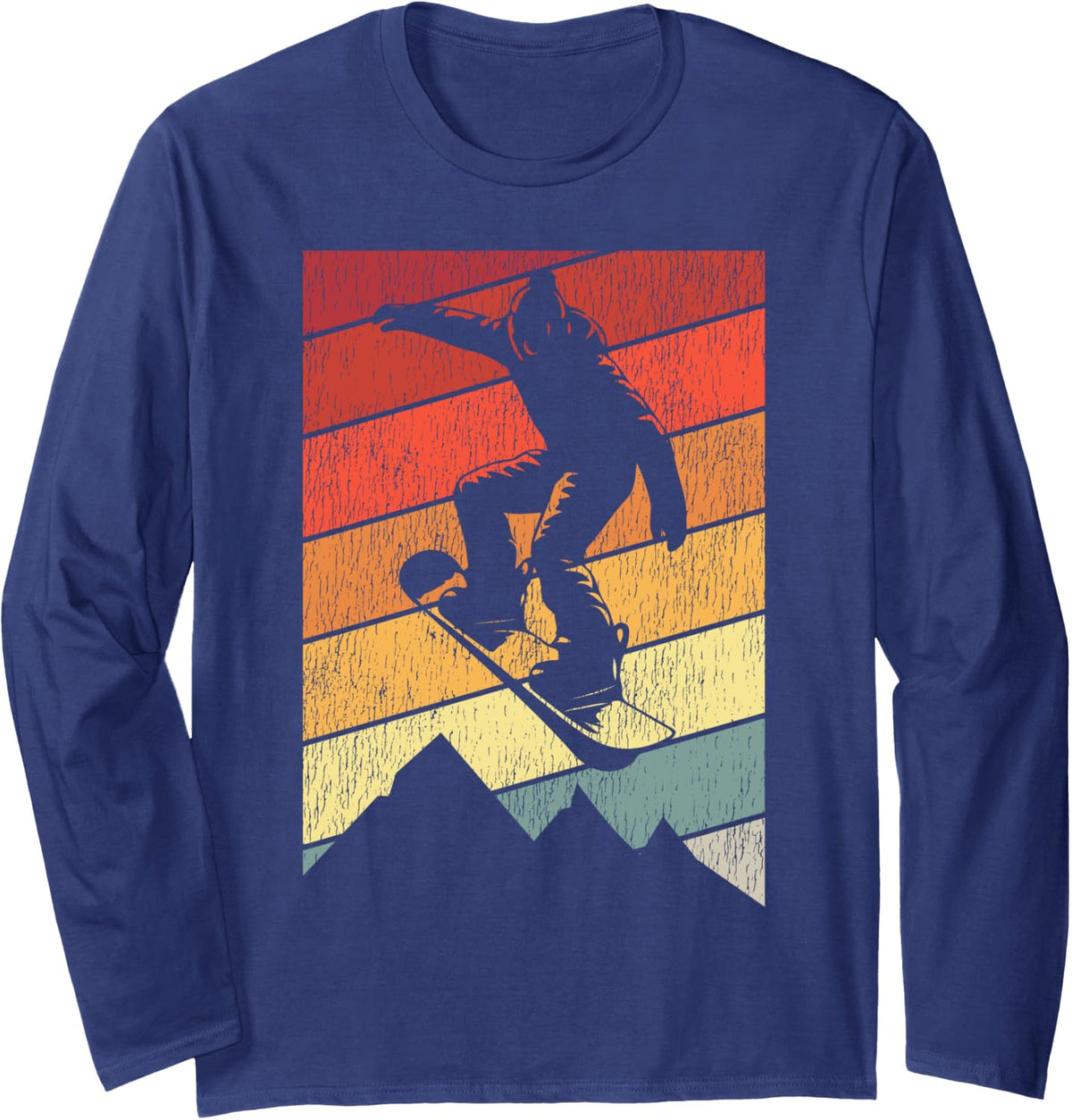 Snowboarding Snowboard Vintage Retro Mountain Long Sleeve T-Shirt - Adult Unisex Navy Blue