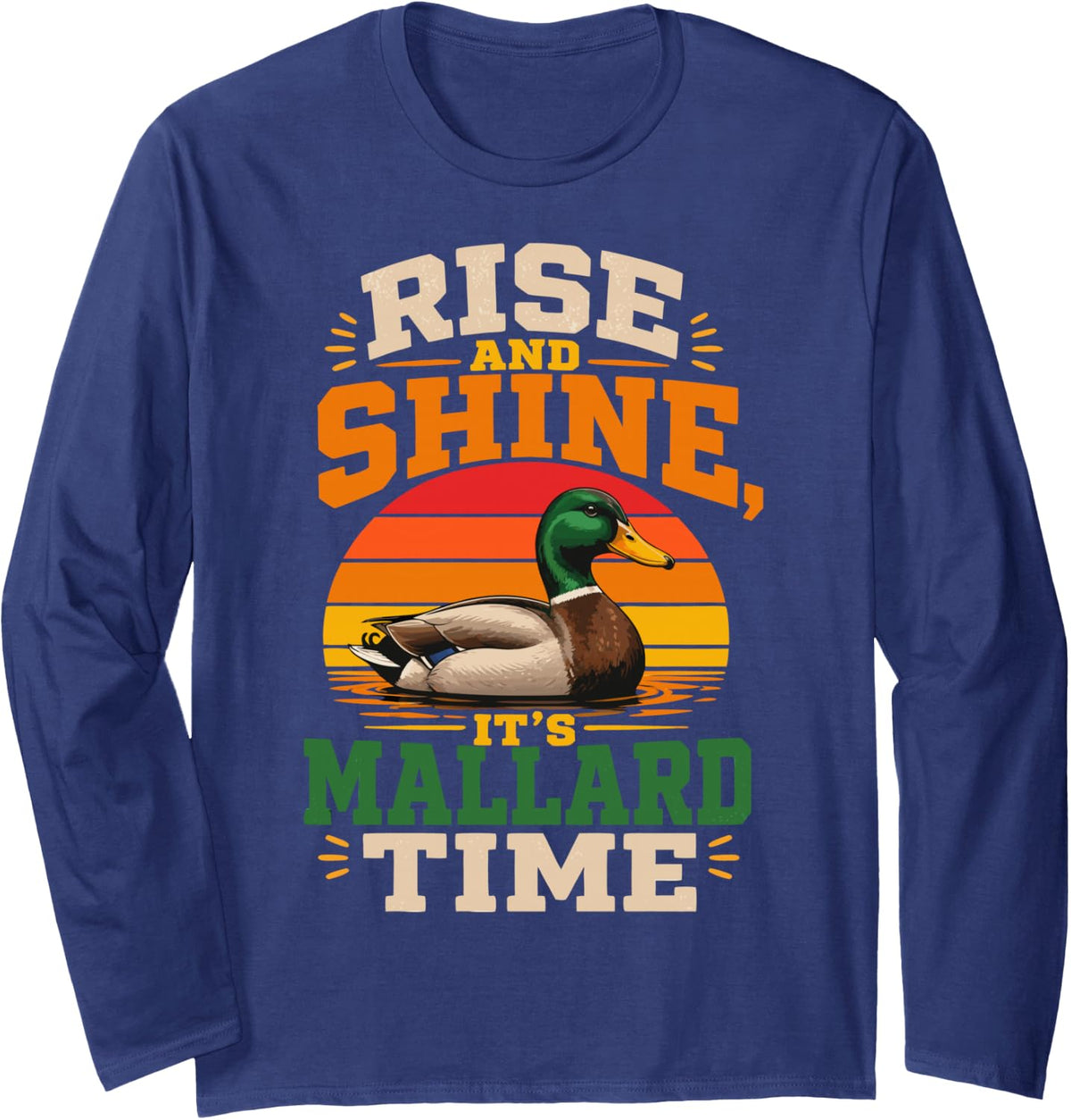 Vintage Mallard Duck Hunter Waterfowl Long Sleeve T-Shirt - Adult Unisex Navy Blue
