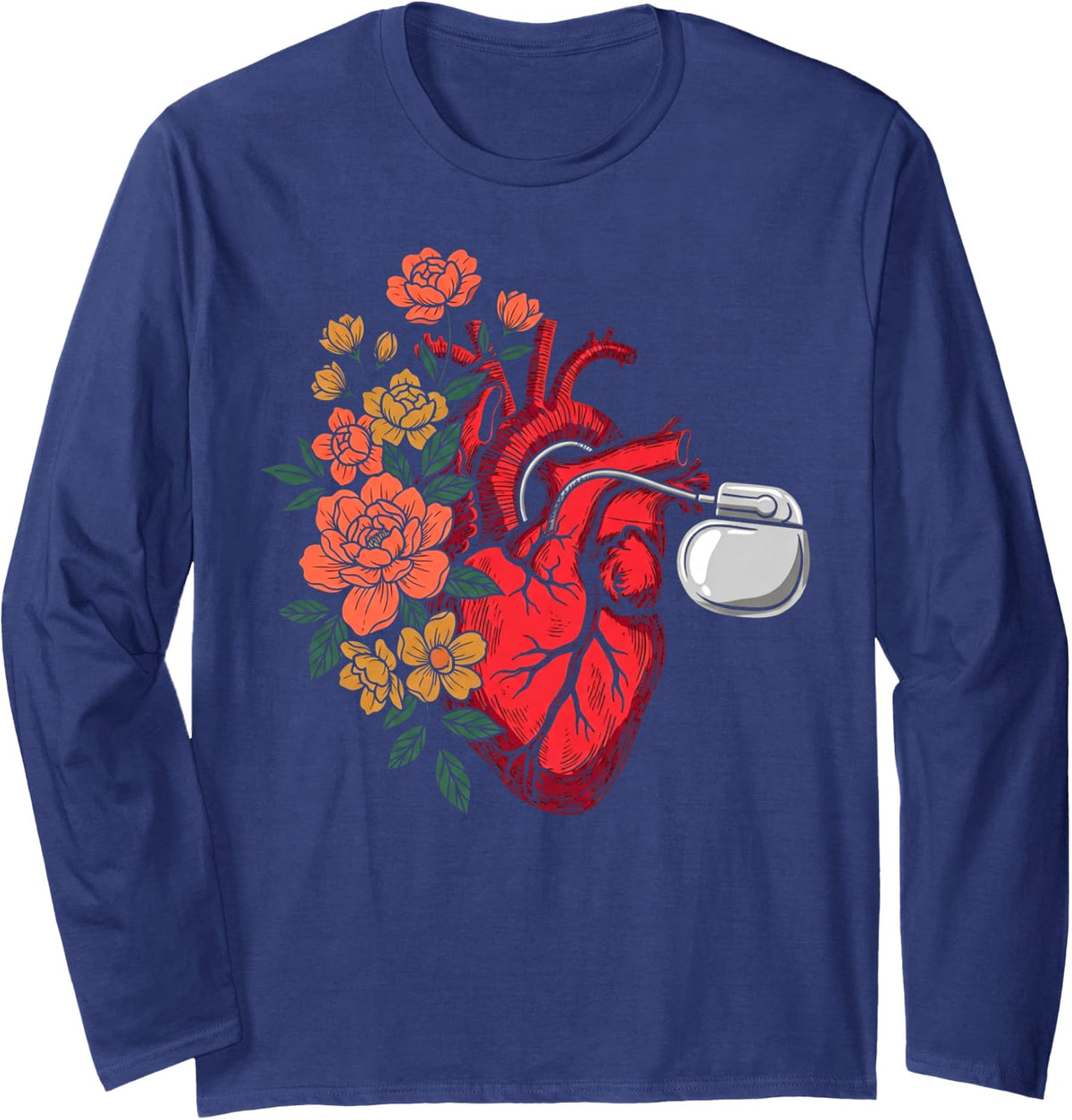 Heart Pacemaker Recovery Heart Implantation Pacemaker Long Sleeve T-Shirt - Adult Unisex Navy Blue