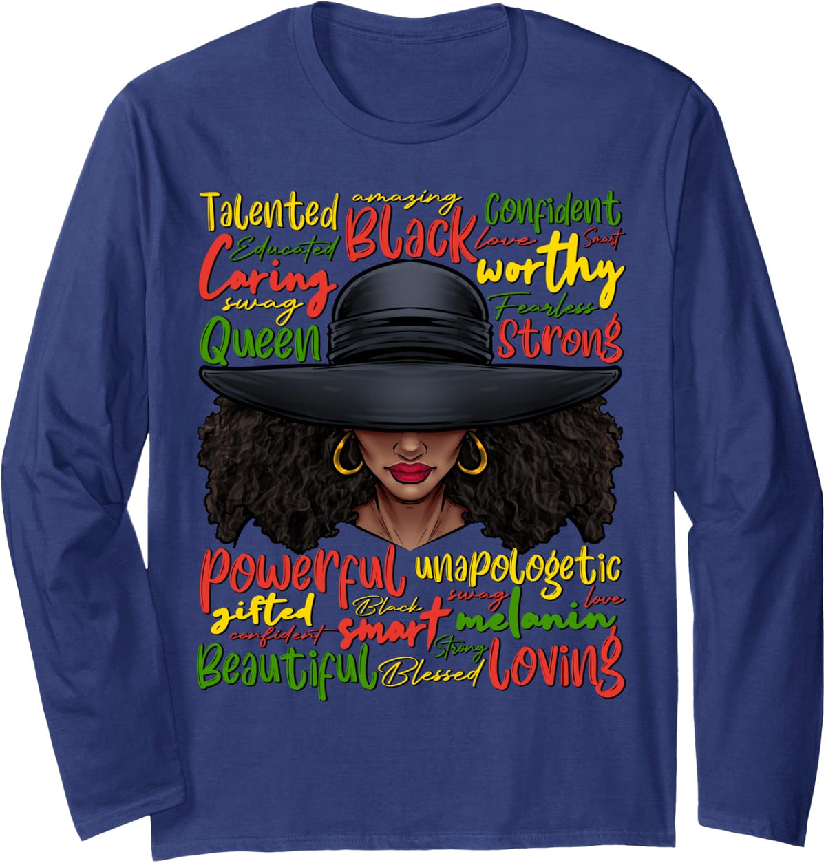 African Black History African American Women Juneteenth Long Sleeve T-Shirt - Adult Unisex Navy Blue