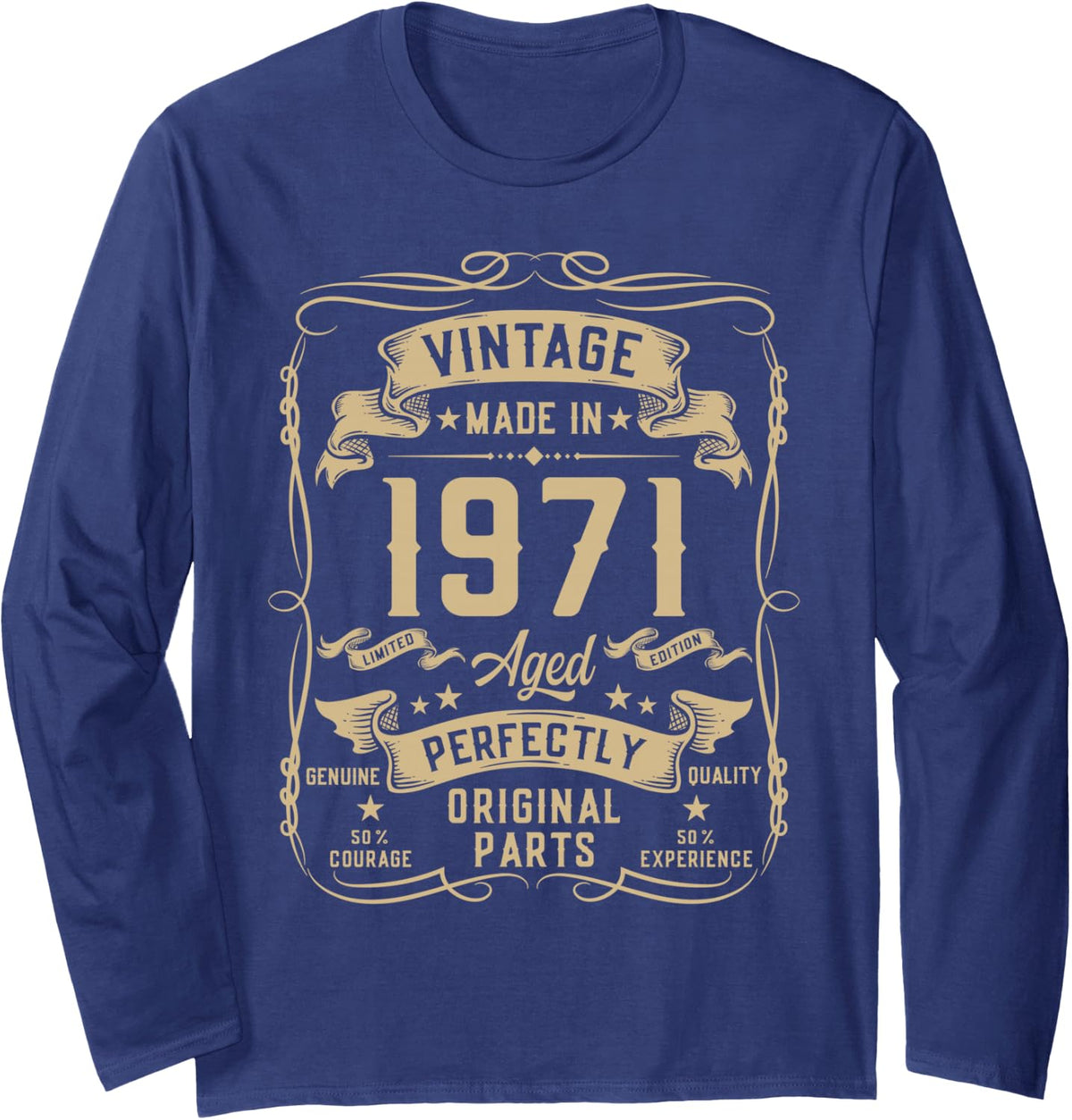 Vintage 1971 55yr 55th Birthday Gifts for Men 55 Years Old Long Sleeve T-Shirt - Adult Unisex Navy Blue
