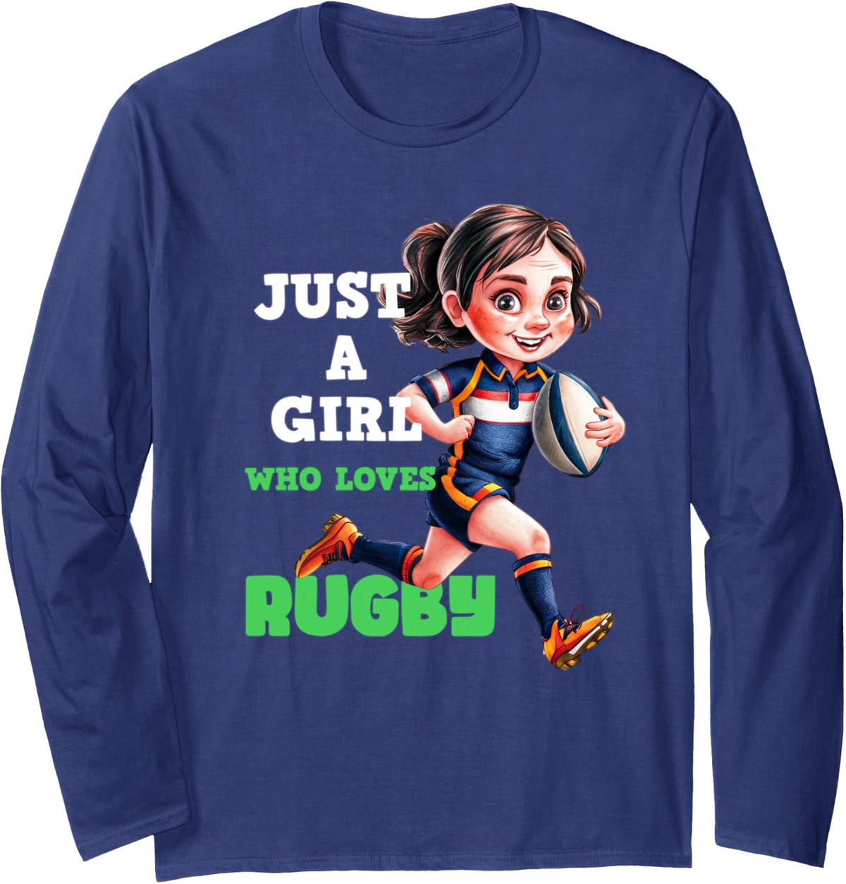 Just a Girl Who Loves Rugby Long Sleeve T-Shirt - Adult Unisex Navy Blue