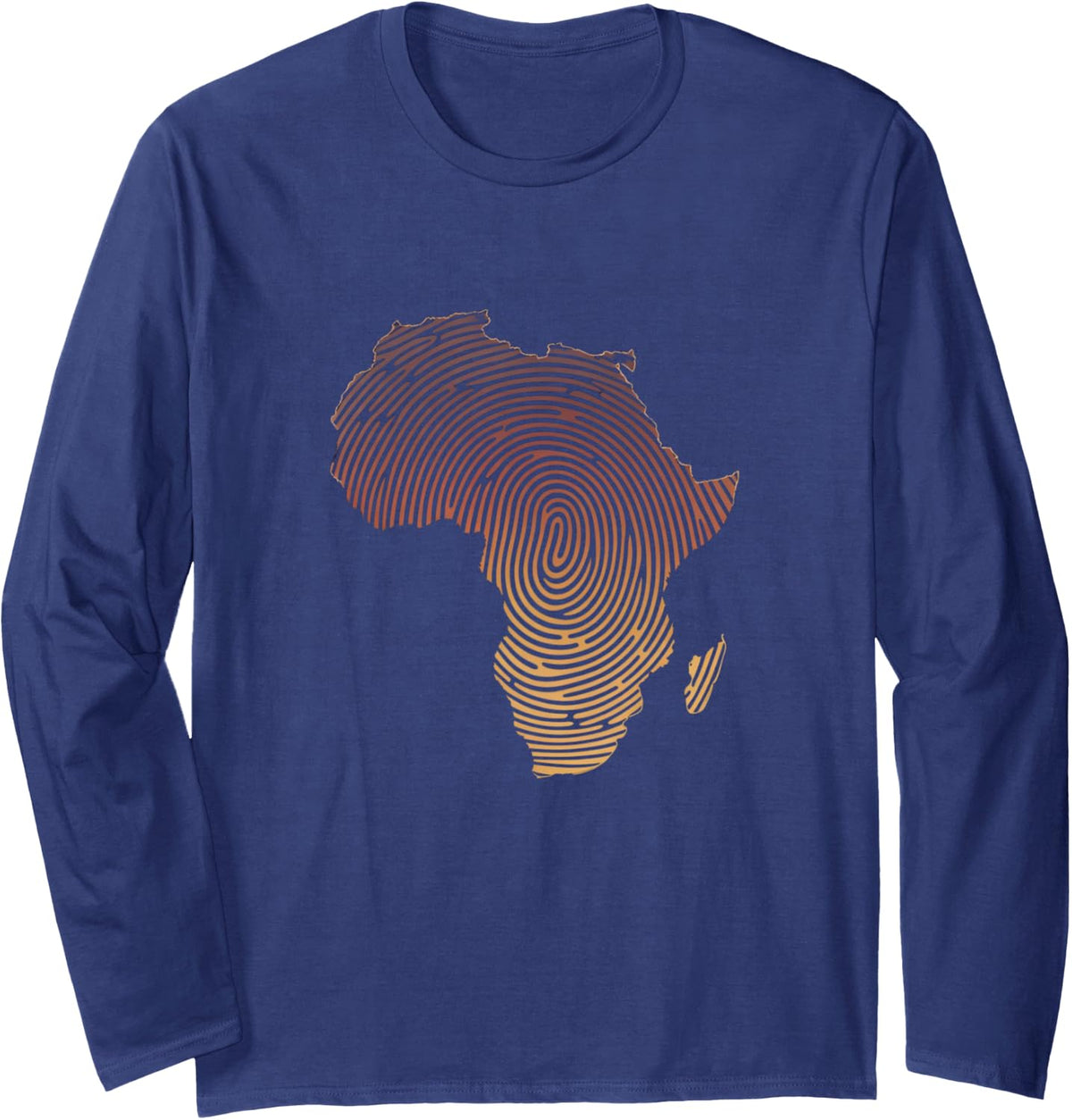 Melanin Shades Africa Map - Africa DNA Fingerprint Long Sleeve T-Shirt - Adult Unisex Navy Blue