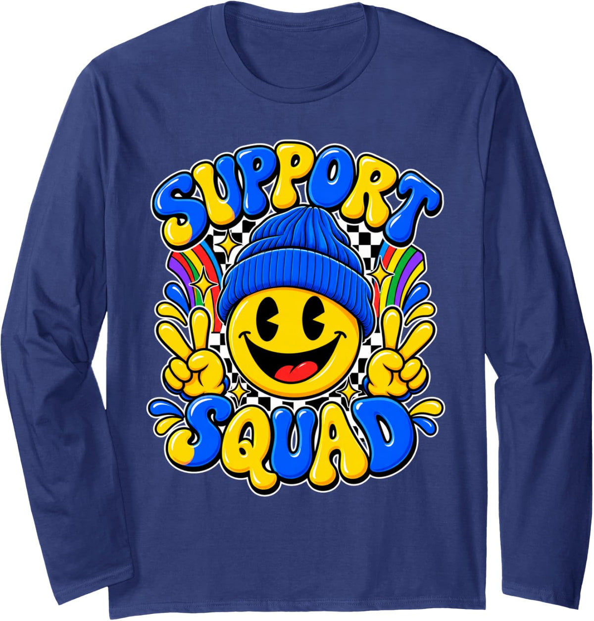 Support Squad World Down Syndrome Day Awareness Month Long Sleeve T-Shirt - Adult Unisex Navy Blue